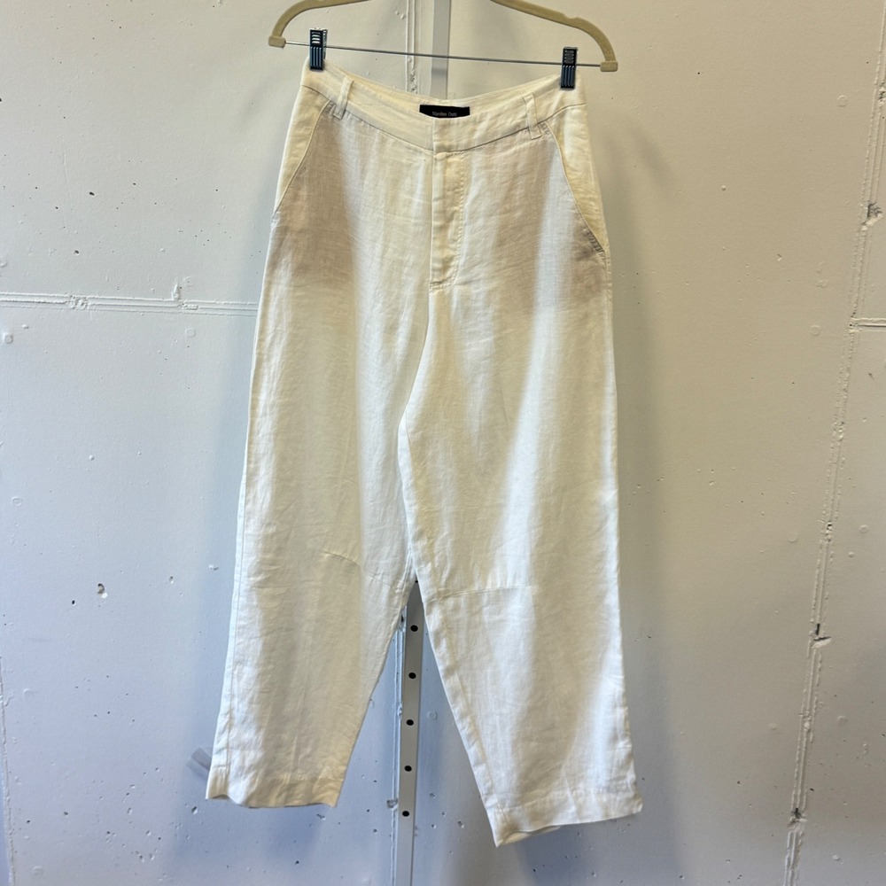 Massimo Dutti 100% Linen High Waisted Barell Leg Relaxed Pants Size 2 White